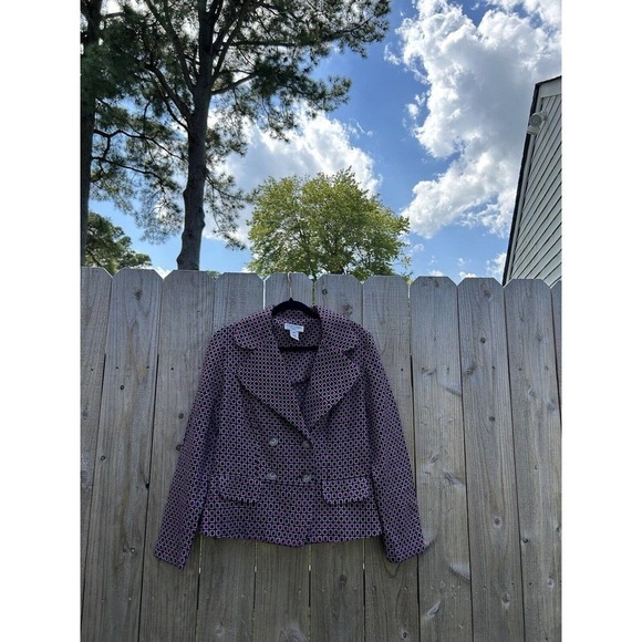 Miss Dorby Vtg Women's Blazer Suit‎ Jacket Purple Geometric Size 12 - Picture 1 of 10